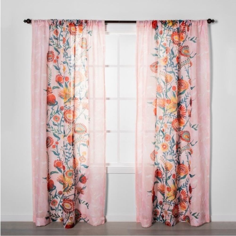 Opalhouse Pink Floral Sheer Light Filtering Curtain Panels Sheer Curtain Panels